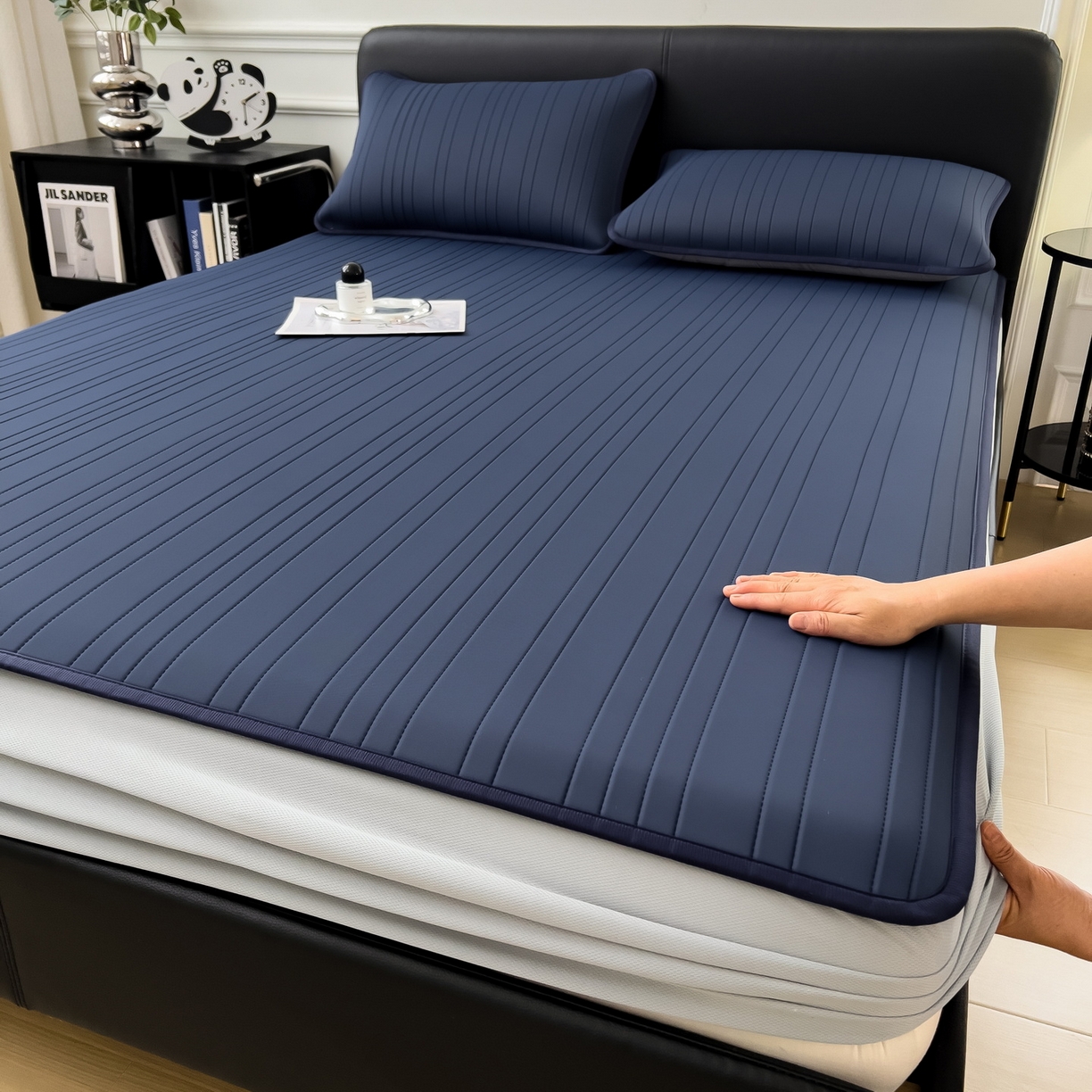 91家纺网 家纺一手货源 找家纺 （总）丝羽坊 2026新款云朵凉感纯色小冰皮软凉席-床笠款,浅粉,浅灰,浅紫,清新绿,深睡蓝,天蓝,甜心蓝