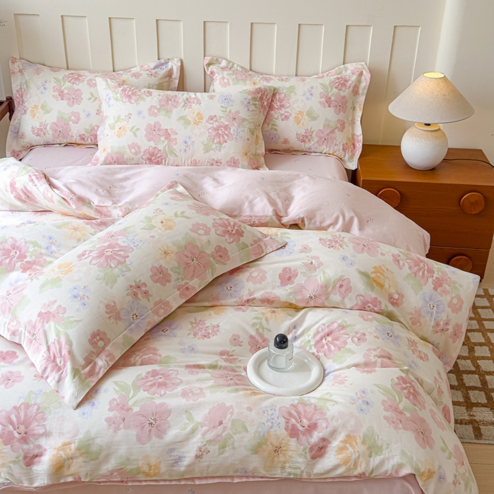 91家纺网 家纺一手货源 找家纺 U品汇 2026新品纯棉全棉印花四件套小清新卡通花卉13070喷气 雾里浅花