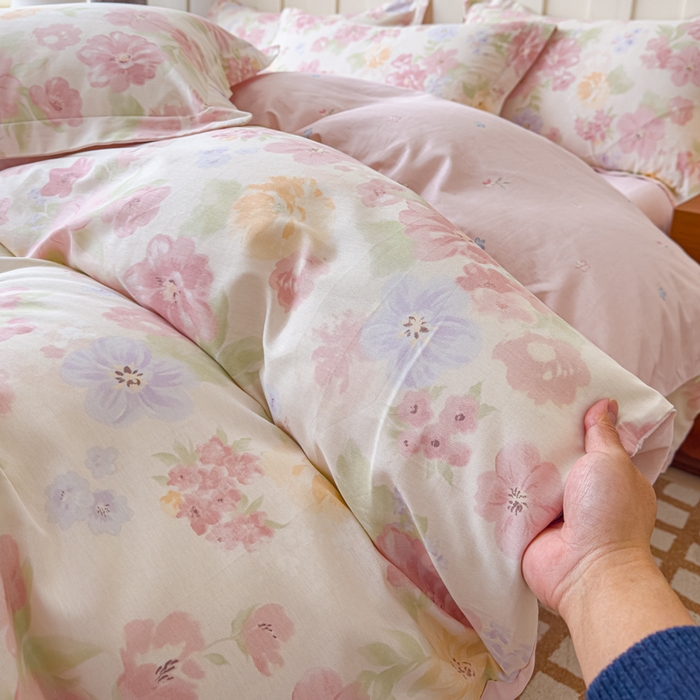 91家纺网 家纺一手货源 找家纺 U品汇 2026新品纯棉全棉印花四件套小清新卡通花卉13070喷气 雾里浅花