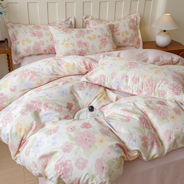 91家纺网 家纺一手货源 找家纺 U品汇 2026新品纯棉全棉印花四件套小清新卡通花卉13070喷气 雾里浅花