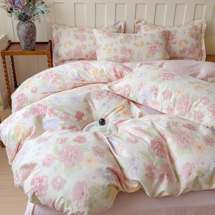 91家纺网 家纺一手货源 找家纺 U品汇 2026新品纯棉全棉印花四件套小清新卡通花卉13070喷气 雾里浅花