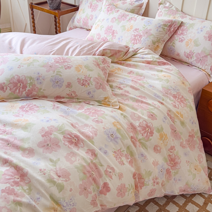 91家纺网 家纺一手货源 找家纺 U品汇 2026新品纯棉全棉印花四件套小清新卡通花卉13070喷气 雾里浅花