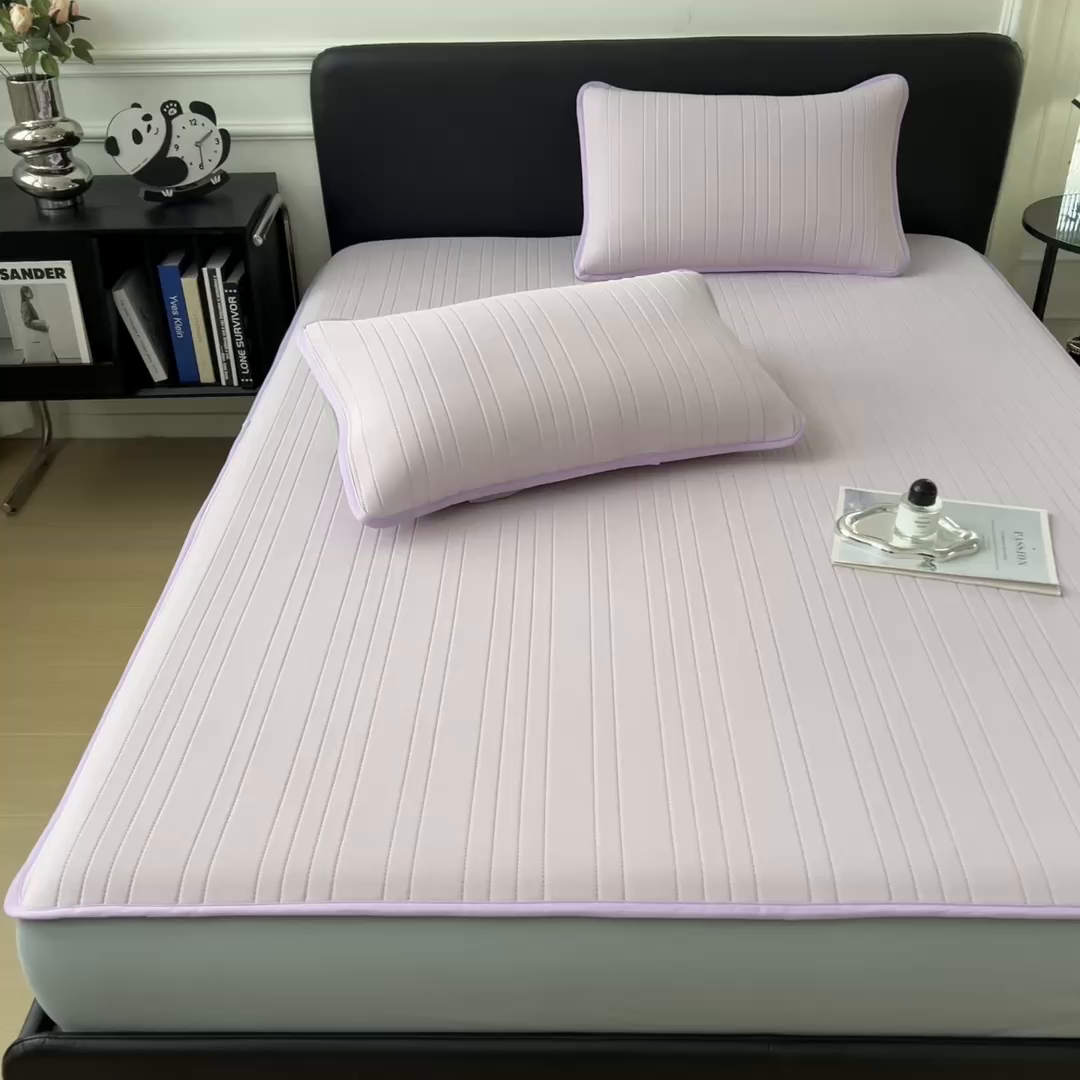 91家纺网 家纺一手货源 找家纺 丝羽坊 2026新款云朵凉感纯色小冰皮软凉席-床笠款 浅粉