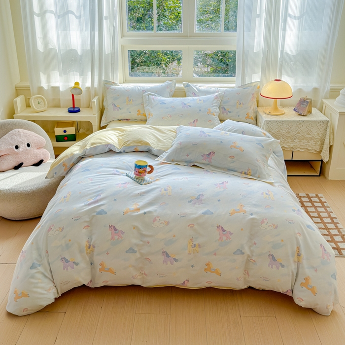 U品汇 2026新品纯棉全棉印花四件套小清新卡通花卉13070喷气 星芒小马