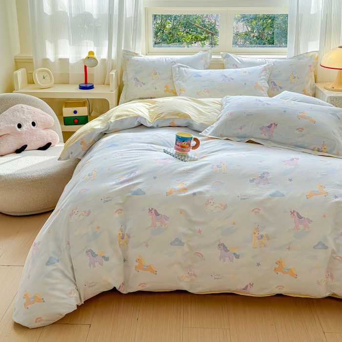 91家纺网 家纺一手货源 找家纺 U品汇 2026新品纯棉全棉印花四件套小清新卡通花卉13070喷气 星芒小马