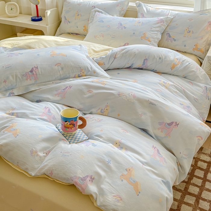 91家纺网 家纺一手货源 找家纺 U品汇 2026新品纯棉全棉印花四件套小清新卡通花卉13070喷气 星芒小马