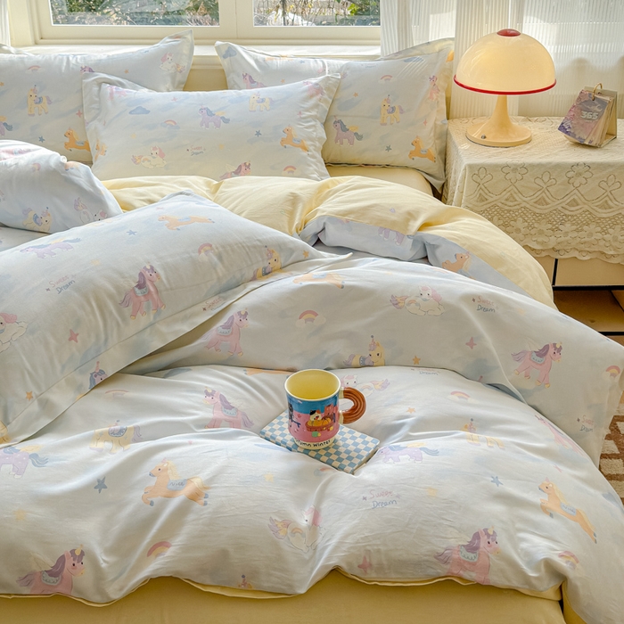 91家纺网 家纺一手货源 找家纺 U品汇 2026新品纯棉全棉印花四件套小清新卡通花卉13070喷气 星芒小马