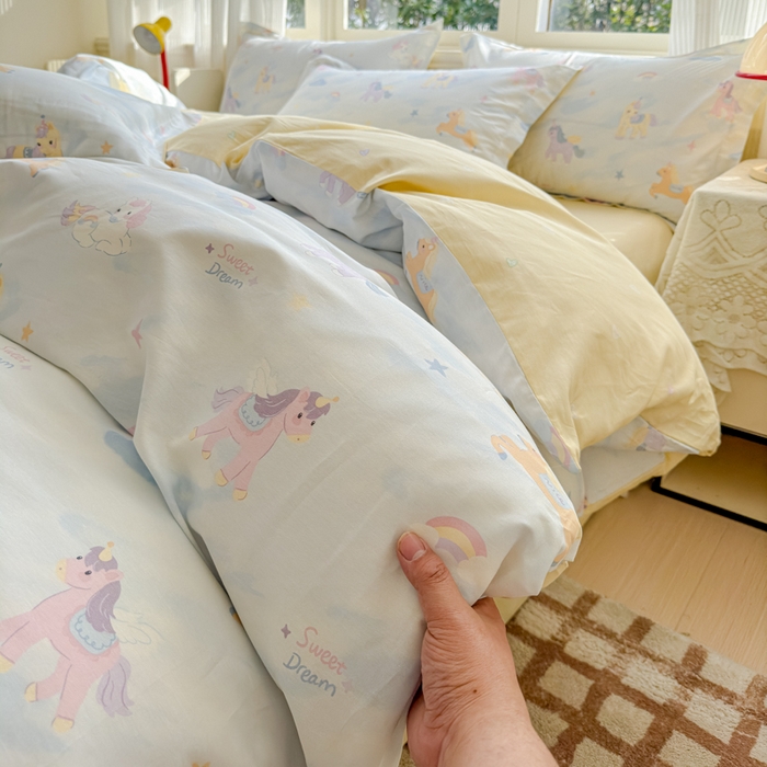 91家纺网 家纺一手货源 找家纺 U品汇 2026新品纯棉全棉印花四件套小清新卡通花卉13070喷气 星芒小马