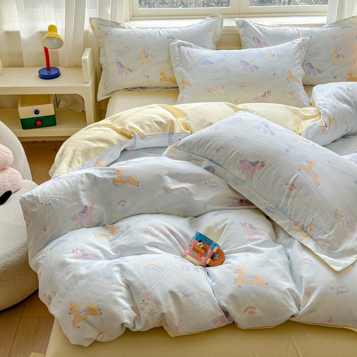 91家纺网 家纺一手货源 找家纺 U品汇 2026新品纯棉全棉印花四件套小清新卡通花卉13070喷气 星芒小马