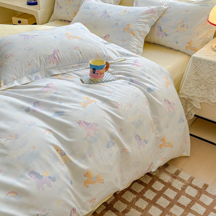 91家纺网 家纺一手货源 找家纺 U品汇 2026新品纯棉全棉印花四件套小清新卡通花卉13070喷气 星芒小马