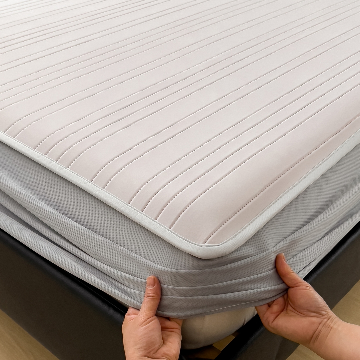 91家纺网 家纺一手货源 找家纺 丝羽坊 2026新款云朵凉感纯色小冰皮软凉席-床笠款 浅灰