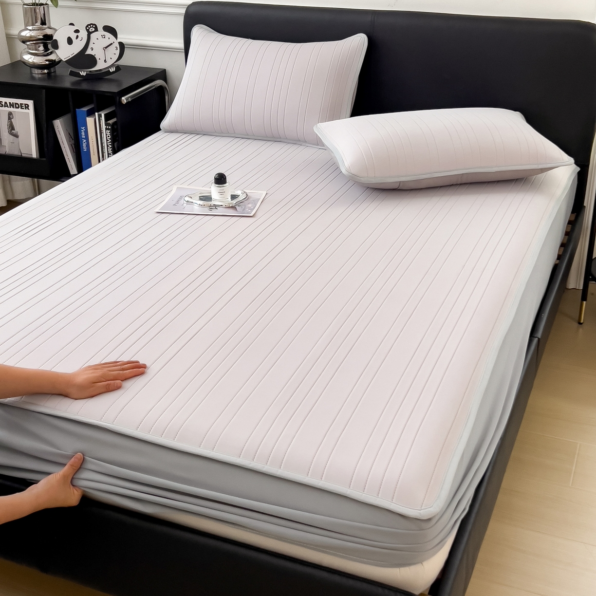 91家纺网 家纺一手货源 找家纺 丝羽坊 2026新款云朵凉感纯色小冰皮软凉席-床笠款 浅灰