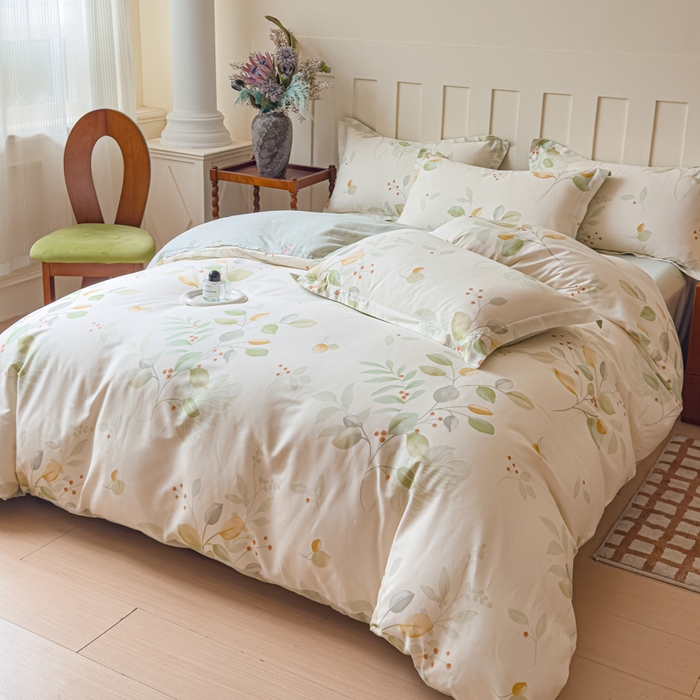 91家纺网 家纺一手货源 找家纺 U品汇 2026新品纯棉全棉印花四件套小清新卡通花卉13070喷气 叶语枝眠