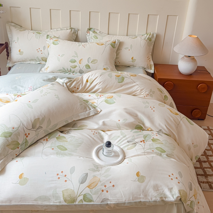 91家纺网 家纺一手货源 找家纺 U品汇 2026新品纯棉全棉印花四件套小清新卡通花卉13070喷气 叶语枝眠