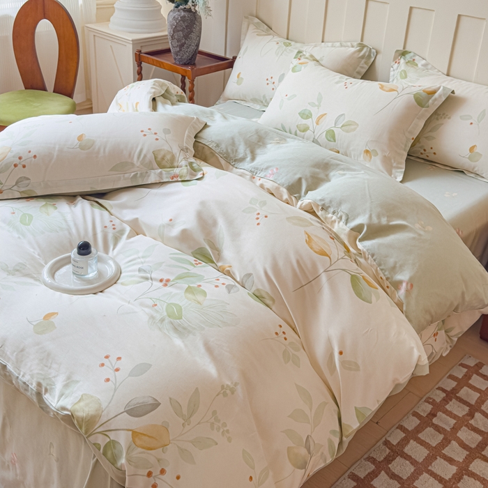 91家纺网 家纺一手货源 找家纺 U品汇 2026新品纯棉全棉印花四件套小清新卡通花卉13070喷气 叶语枝眠