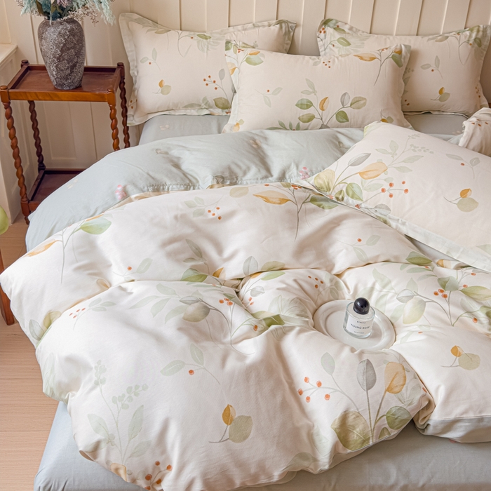 91家纺网 家纺一手货源 找家纺 U品汇 2026新品纯棉全棉印花四件套小清新卡通花卉13070喷气 叶语枝眠