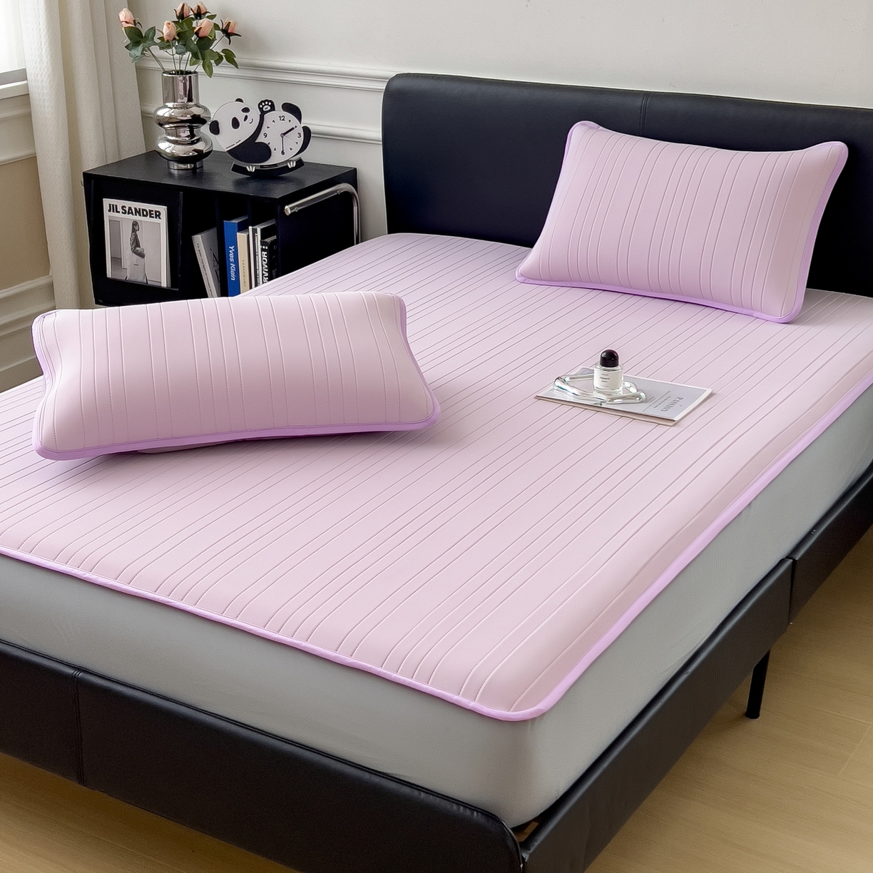 91家纺网 家纺一手货源 找家纺 丝羽坊 2026新款云朵凉感纯色小冰皮软凉席-床笠款 浅紫