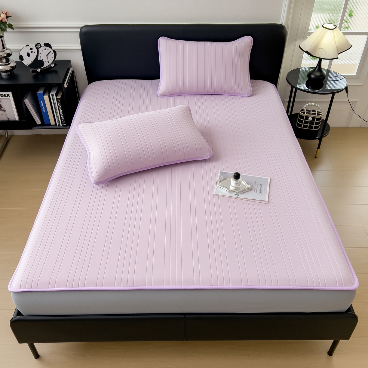 91家纺网 家纺一手货源 找家纺 丝羽坊 2026新款云朵凉感纯色小冰皮软凉席-床笠款 浅紫