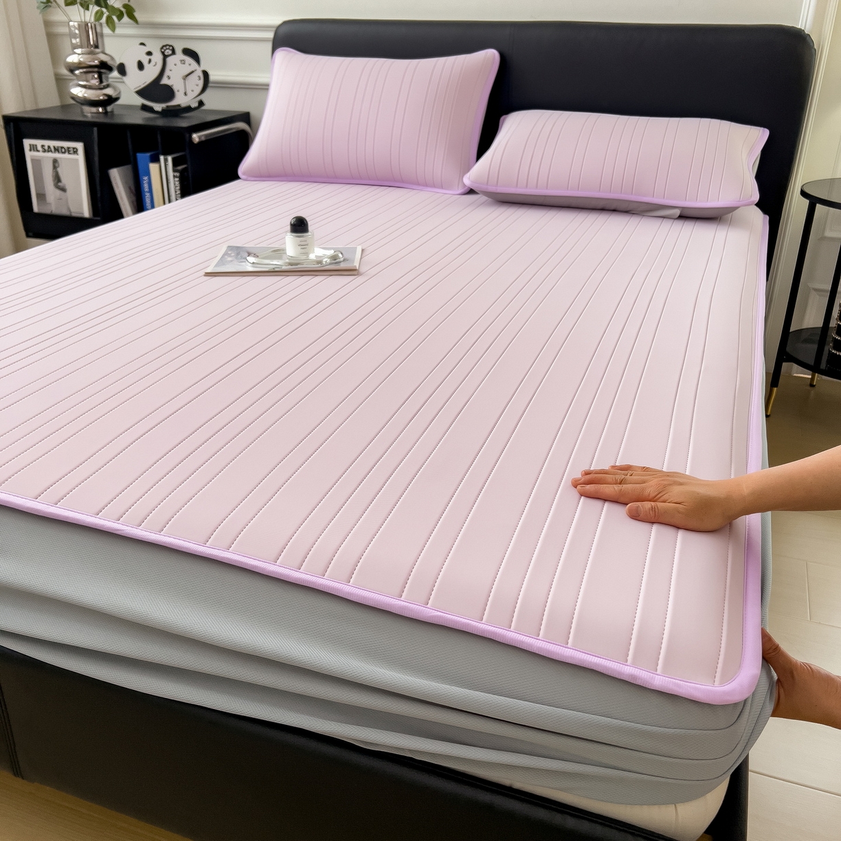 91家纺网 家纺一手货源 找家纺 丝羽坊 2026新款云朵凉感纯色小冰皮软凉席-床笠款 浅紫