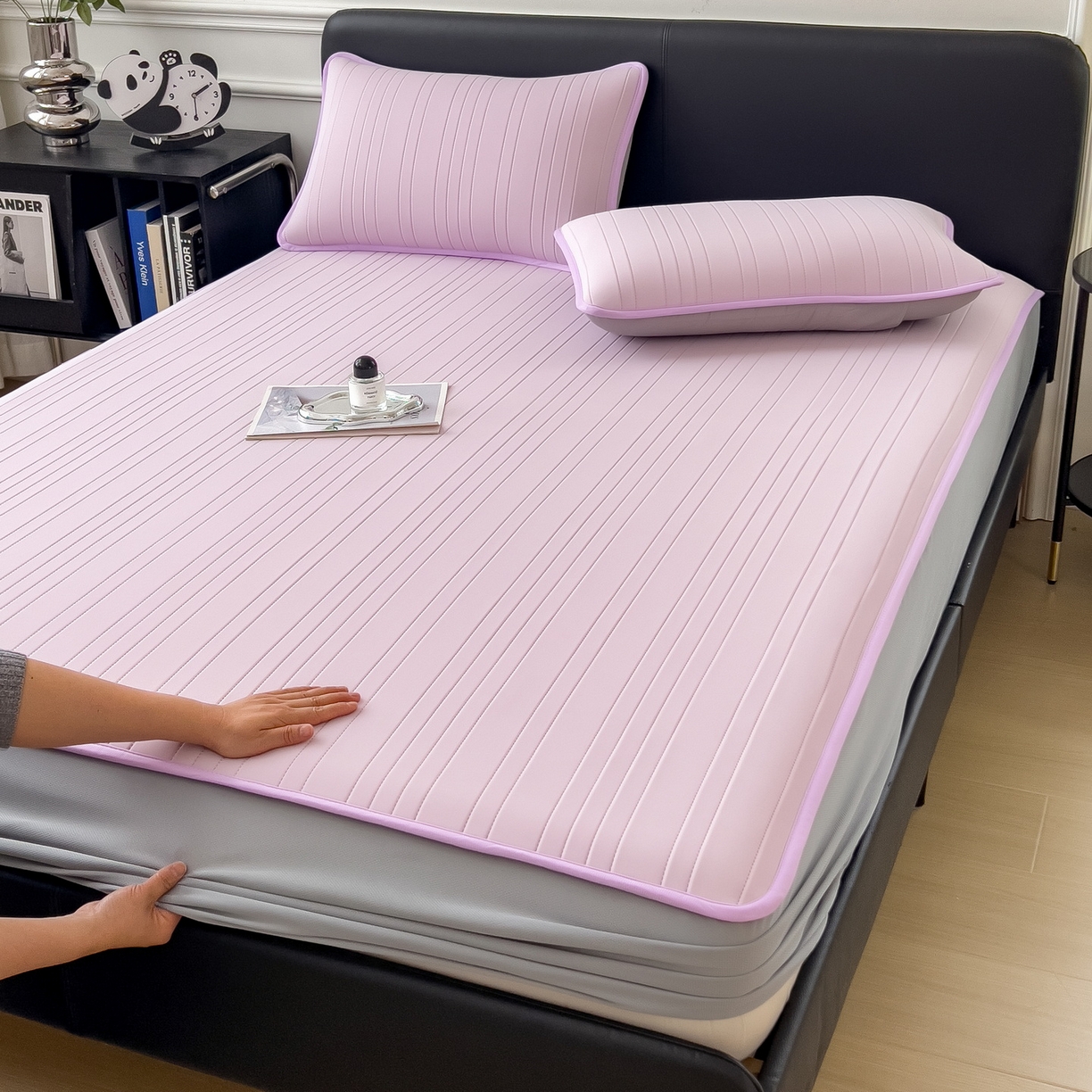 91家纺网 家纺一手货源 找家纺 丝羽坊 2026新款云朵凉感纯色小冰皮软凉席-床笠款 浅紫