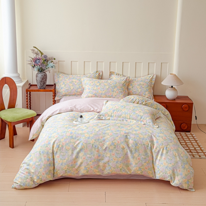 U品汇 2026新品纯棉全棉印花四件套小清新卡通花卉13070喷气 栀子花语