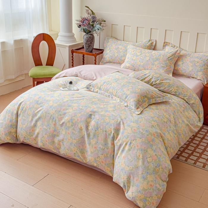 91家纺网 家纺一手货源 找家纺 U品汇 2026新品纯棉全棉印花四件套小清新卡通花卉13070喷气 栀子花语