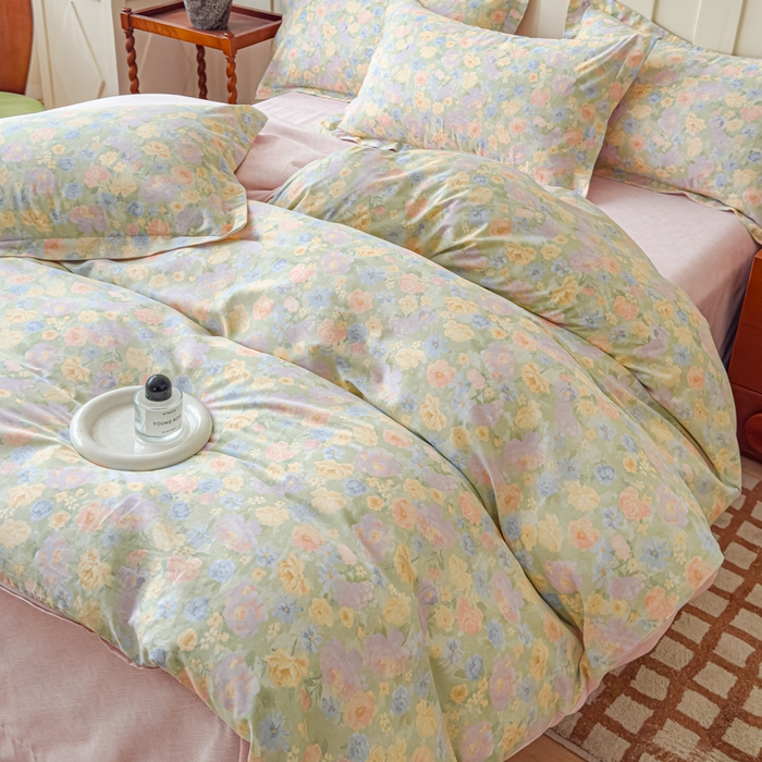 91家纺网 家纺一手货源 找家纺 U品汇 2026新品纯棉全棉印花四件套小清新卡通花卉13070喷气 栀子花语