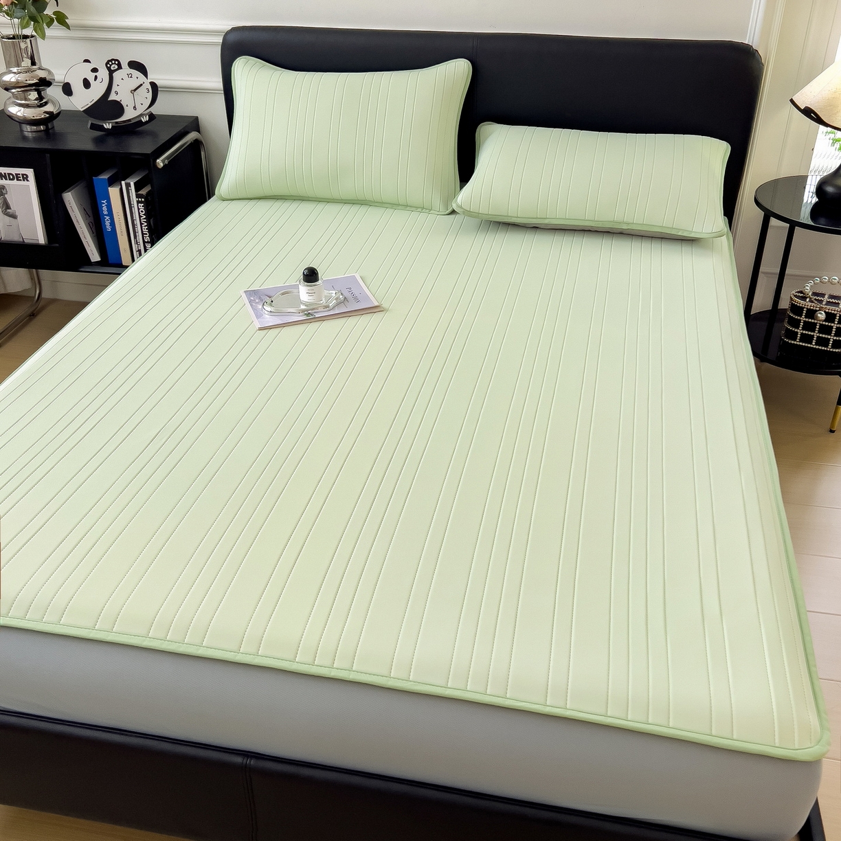 91家纺网 家纺一手货源 找家纺 丝羽坊 2026新款云朵凉感纯色小冰皮软凉席-床笠款 清新绿