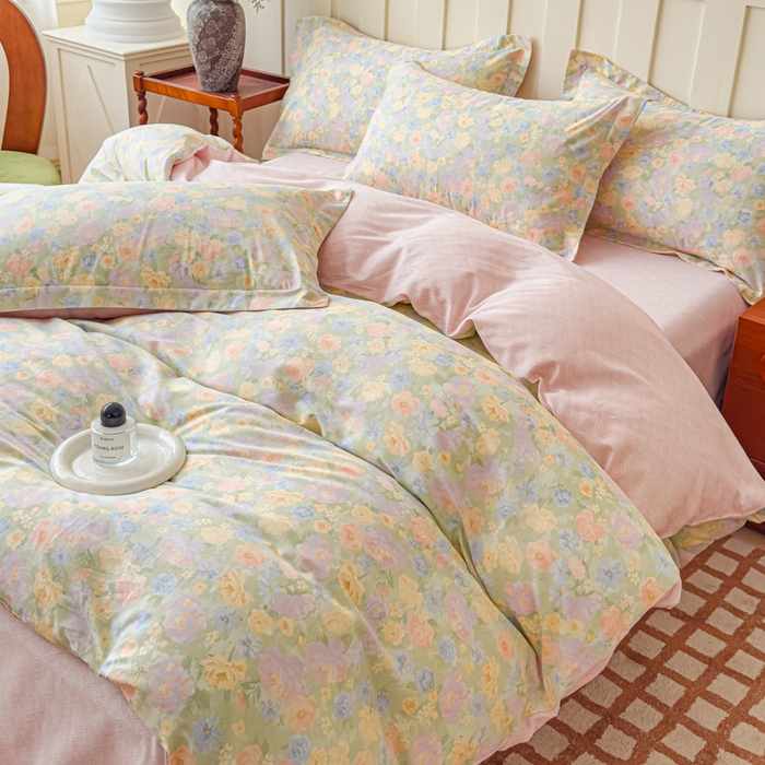 91家纺网 家纺一手货源 找家纺 U品汇 2026新品纯棉全棉印花四件套小清新卡通花卉13070喷气 栀子花语