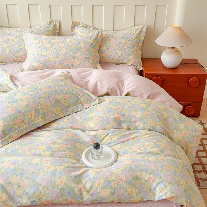 91家纺网 家纺一手货源 找家纺 U品汇 2026新品纯棉全棉印花四件套小清新卡通花卉13070喷气 栀子花语