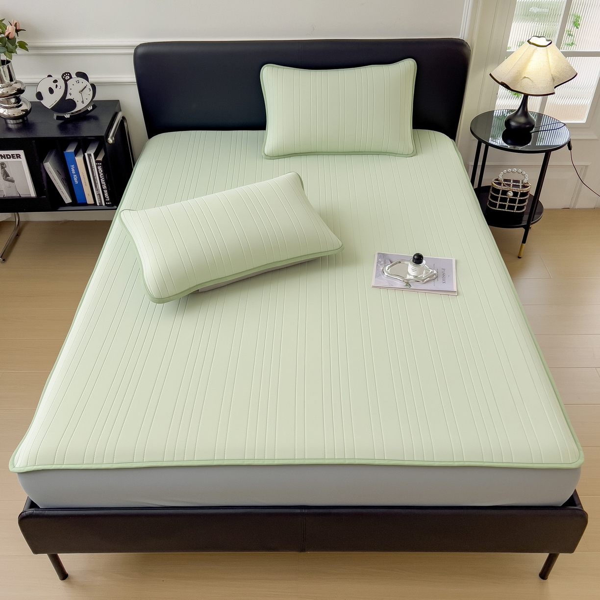 91家纺网 家纺一手货源 找家纺 丝羽坊 2026新款云朵凉感纯色小冰皮软凉席-床笠款 清新绿