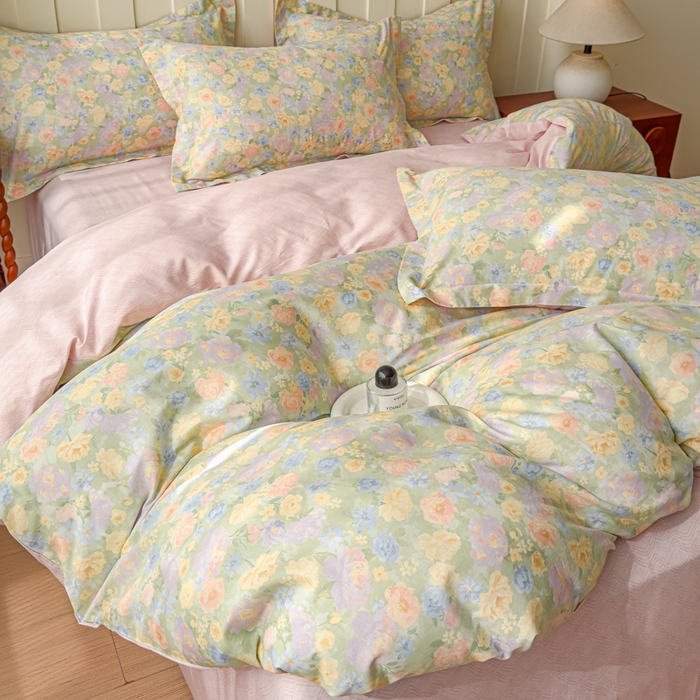 91家纺网 家纺一手货源 找家纺 U品汇 2026新品纯棉全棉印花四件套小清新卡通花卉13070喷气 栀子花语