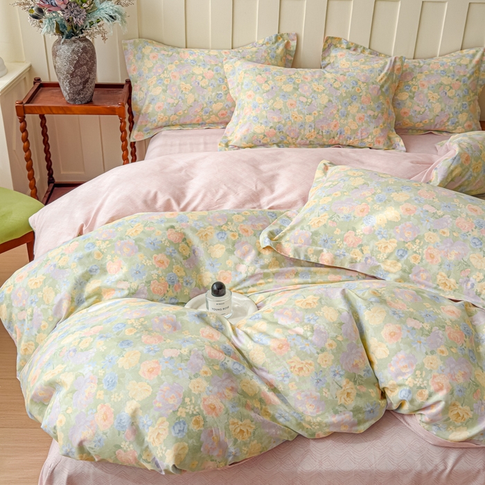 91家纺网 家纺一手货源 找家纺 U品汇 2026新品纯棉全棉印花四件套小清新卡通花卉13070喷气 栀子花语