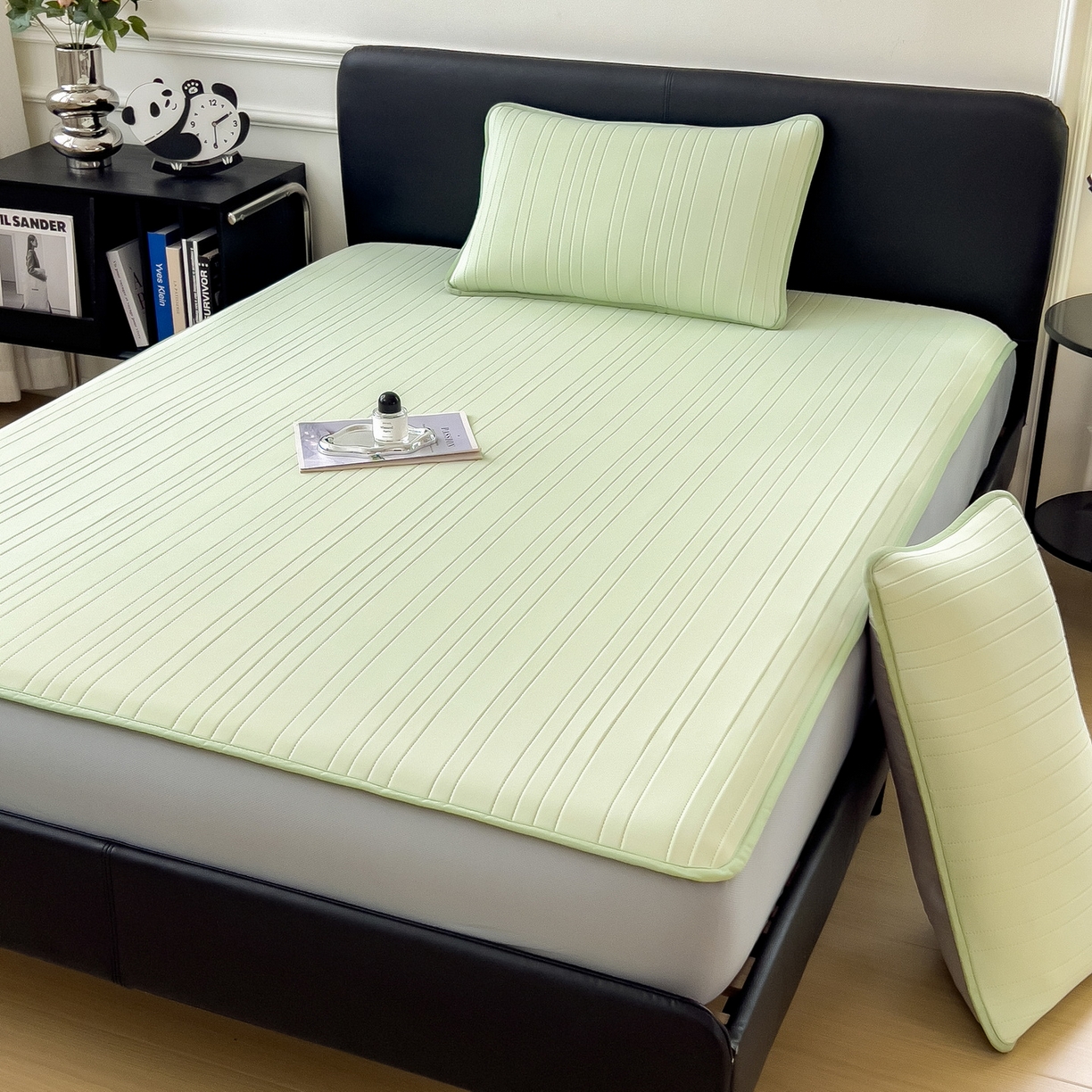 91家纺网 家纺一手货源 找家纺 丝羽坊 2026新款云朵凉感纯色小冰皮软凉席-床笠款 清新绿