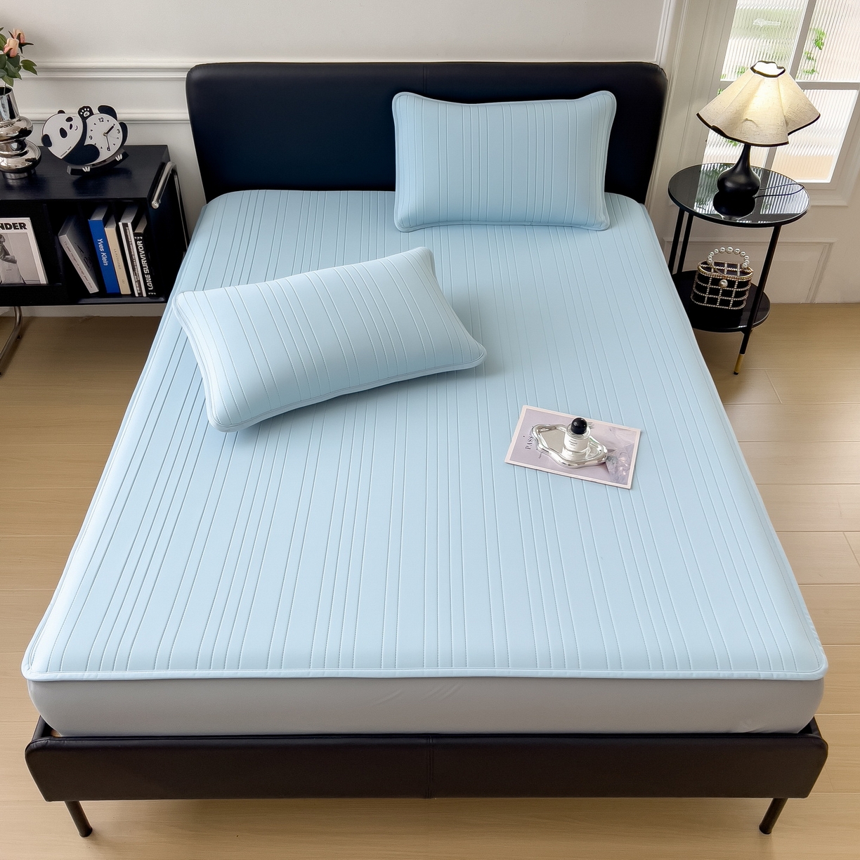 91家纺网 家纺一手货源 找家纺 丝羽坊 2026新款云朵凉感纯色小冰皮软凉席-床笠款 天蓝