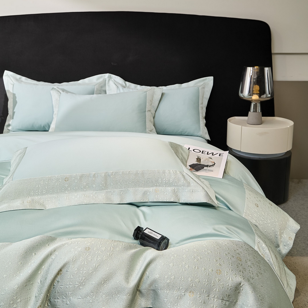 91家纺网 家纺一手货源 找家纺 （总）女子家纺 2026新款全棉烫花拼角100%长绒棉四件套-丽思兰顿