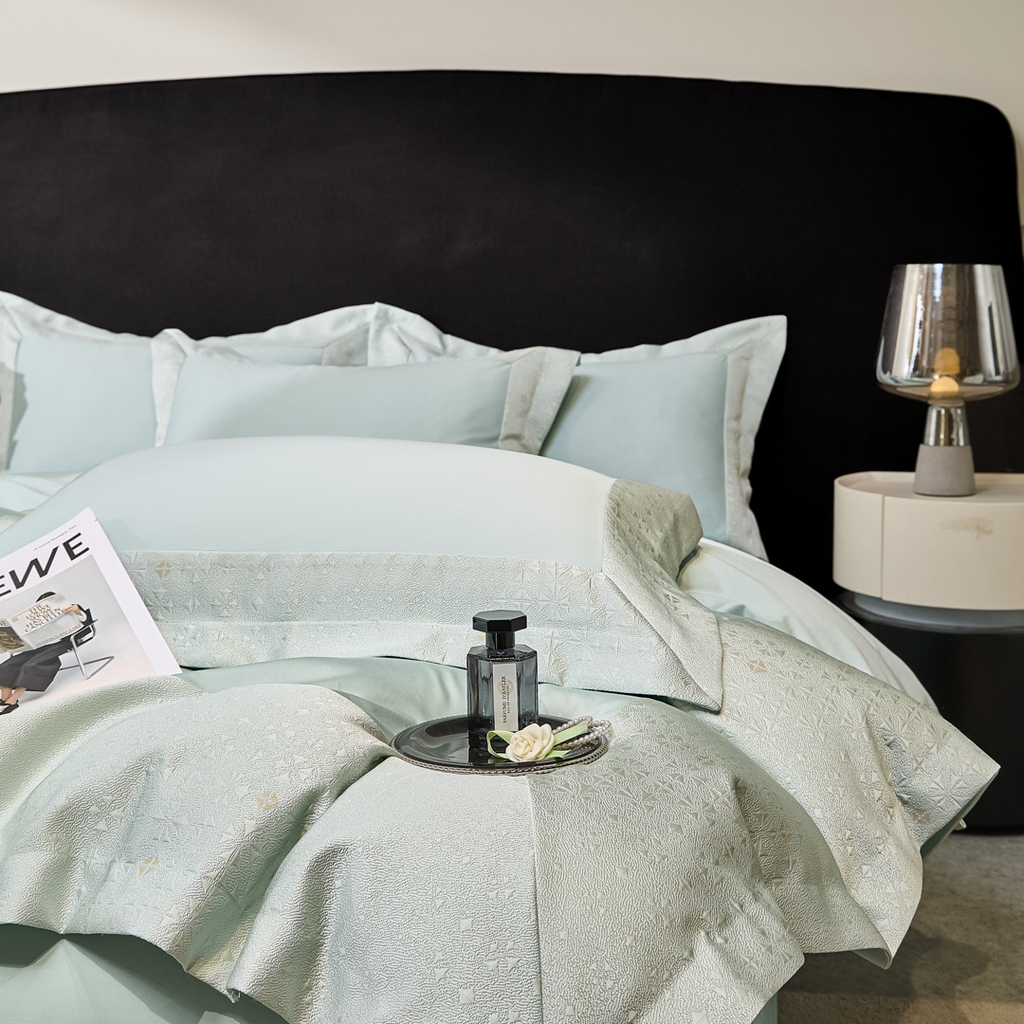 91家纺网 家纺一手货源 找家纺 （总）女子家纺 2026新款全棉烫花拼角100%长绒棉四件套-丽思兰顿