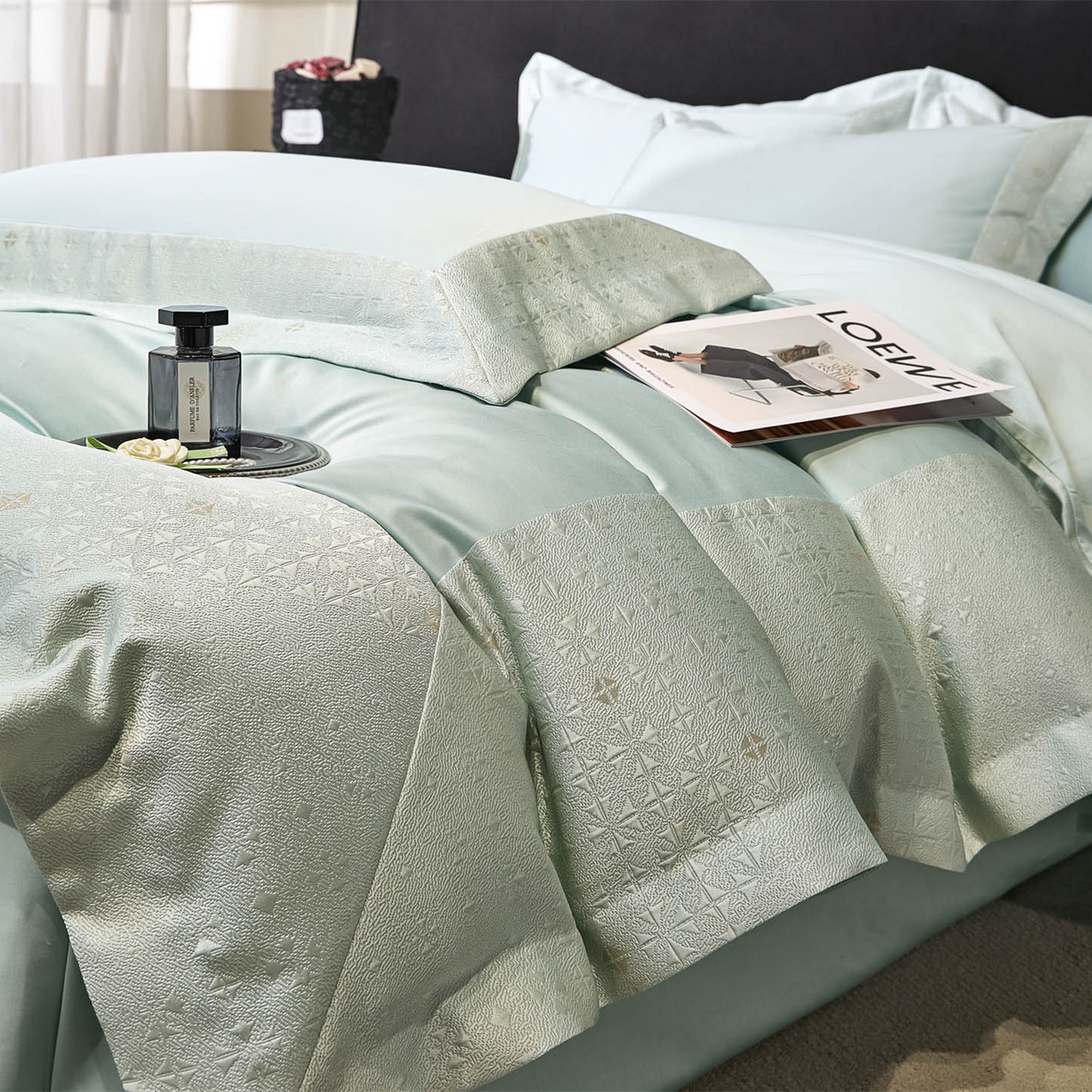 91家纺网 家纺一手货源 找家纺 （总）女子家纺 2026新款全棉烫花拼角100%长绒棉四件套-丽思兰顿