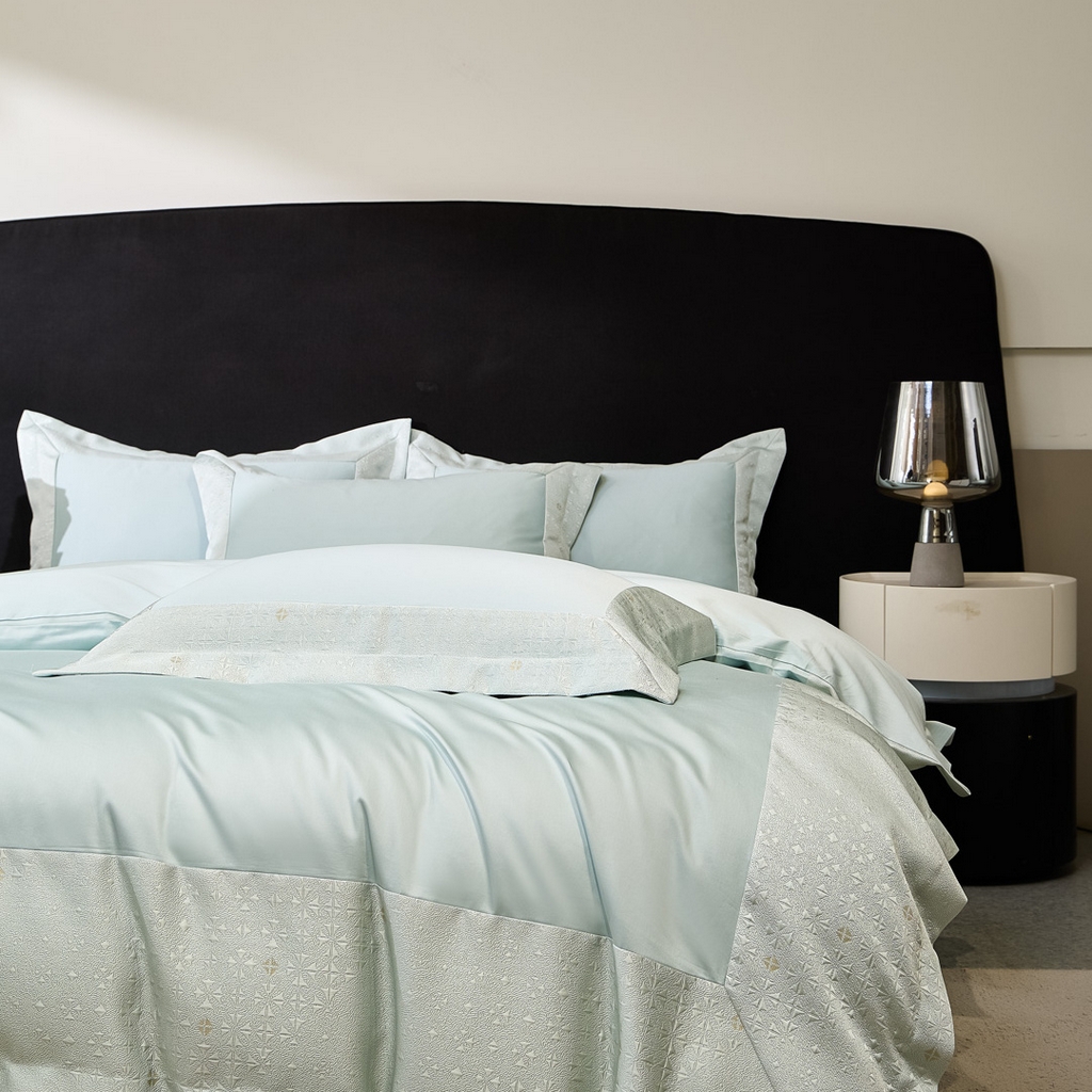 91家纺网 家纺一手货源 找家纺 （总）女子家纺 2026新款全棉烫花拼角100%长绒棉四件套-丽思兰顿