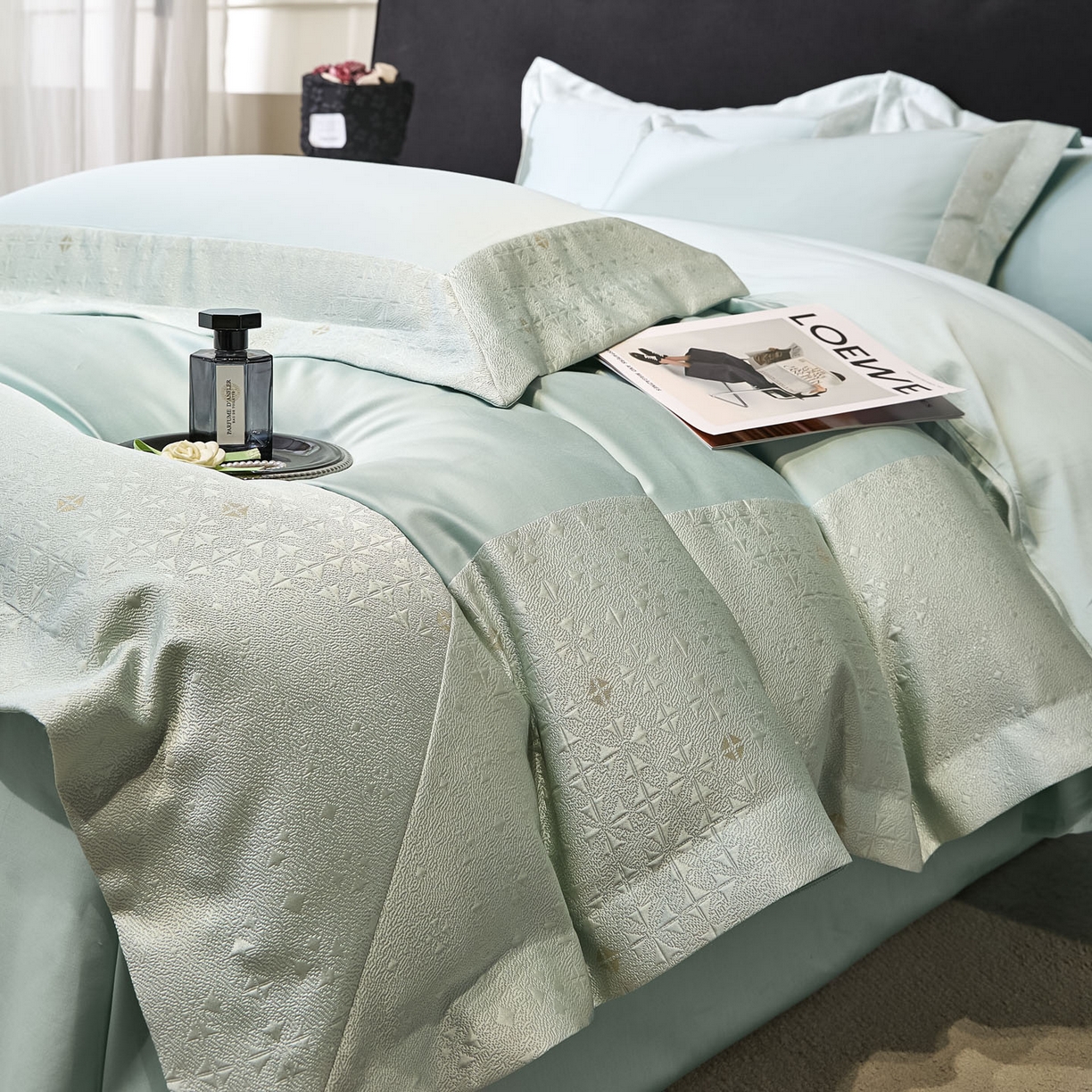 91家纺网 家纺一手货源 找家纺 （总）女子家纺 2026新款全棉烫花拼角100%长绒棉四件套-丽思兰顿