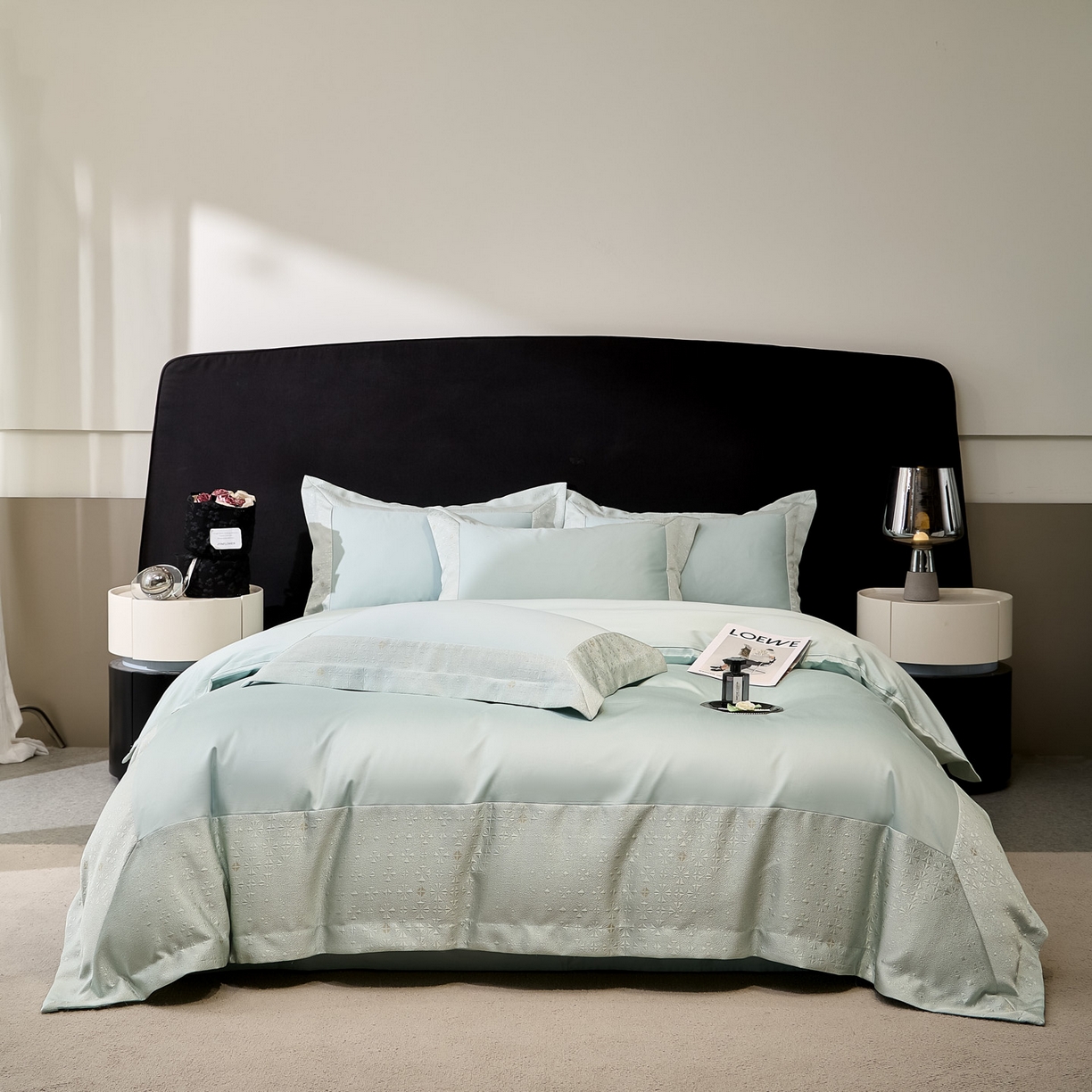 91家纺网 家纺一手货源 找家纺 （总）女子家纺 2026新款全棉烫花拼角100%长绒棉四件套-丽思兰顿