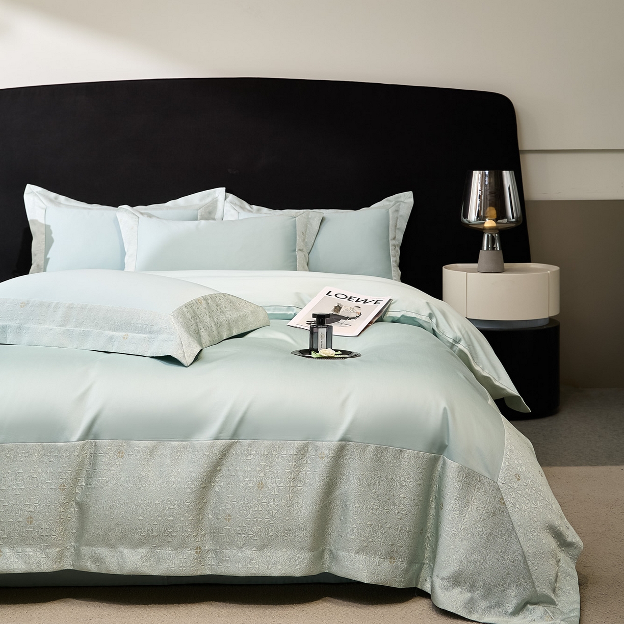 91家纺网 家纺一手货源 找家纺 （总）女子家纺 2026新款全棉烫花拼角100%长绒棉四件套-丽思兰顿