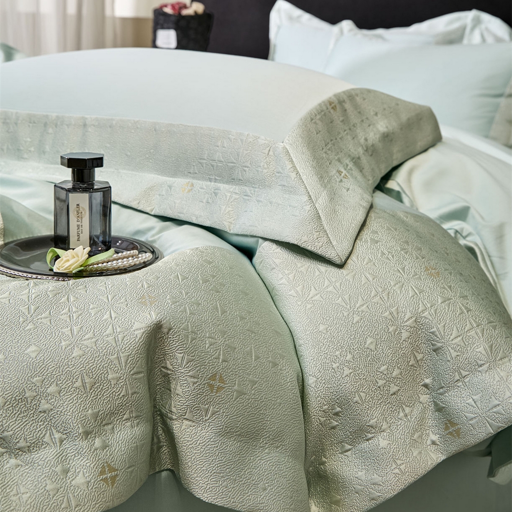 91家纺网 家纺一手货源 找家纺 （总）女子家纺 2026新款全棉烫花拼角100%长绒棉四件套-丽思兰顿