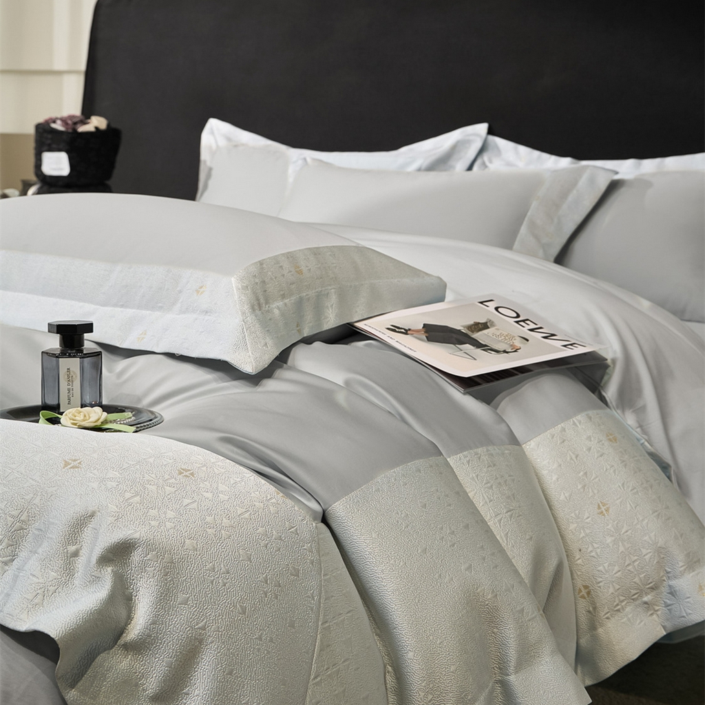 女子家纺 2026新款全棉烫花拼角100%长绒棉四件套-丽思兰顿 3丽思兰顿-高级灰