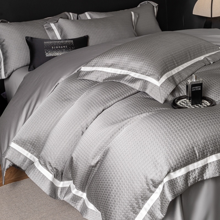 91家纺网 家纺一手货源 找家纺 家居1号家纺 2026新款西西里厚织高精密锦缎提花四件套（全网控价！活动立减券后价格不得低于：标准488元，加大518元！请大家把控利润！严禁内卷！会员优惠10元！） 西西里-星空灰