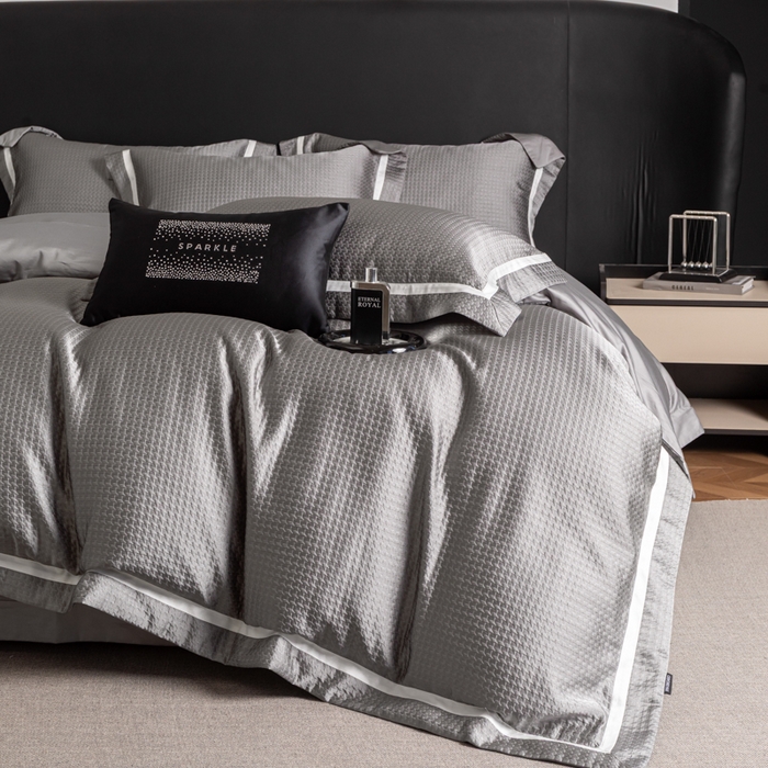 91家纺网 家纺一手货源 找家纺 家居1号家纺 2026新款西西里厚织高精密锦缎提花四件套（全网控价！活动立减券后价格不得低于：标准488元，加大518元！请大家把控利润！严禁内卷！会员优惠10元！） 西西里-星空灰