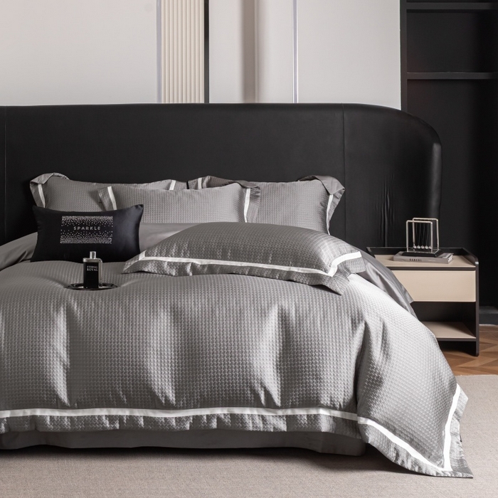 91家纺网 家纺一手货源 找家纺 家居1号家纺 2026新款西西里厚织高精密锦缎提花四件套（全网控价！活动立减券后价格不得低于：标准488元，加大518元！请大家把控利润！严禁内卷！会员优惠10元！） 西西里-星空灰