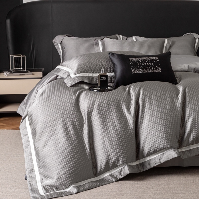 91家纺网 家纺一手货源 找家纺 家居1号家纺 2026新款西西里厚织高精密锦缎提花四件套（全网控价！活动立减券后价格不得低于：标准488元，加大518元！请大家把控利润！严禁内卷！会员优惠10元！） 西西里-星空灰