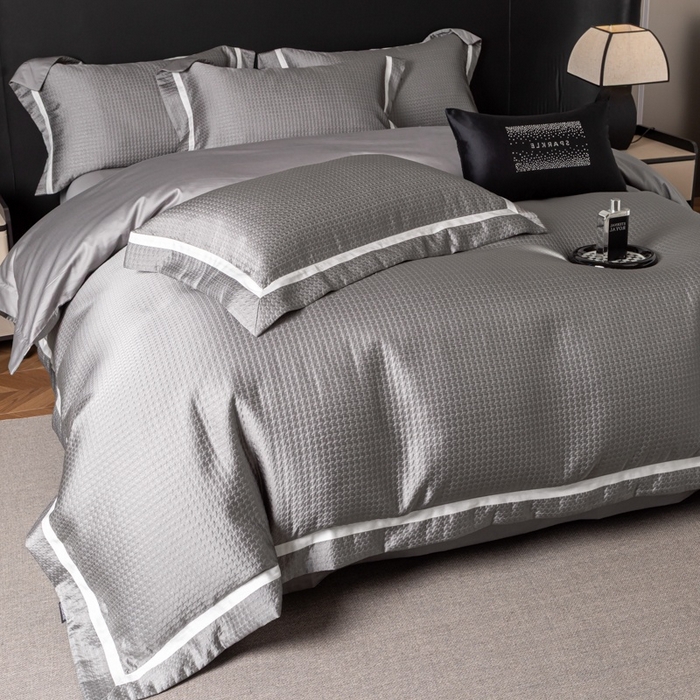 91家纺网 家纺一手货源 找家纺 家居1号家纺 2026新款西西里厚织高精密锦缎提花四件套（全网控价！活动立减券后价格不得低于：标准488元，加大518元！请大家把控利润！严禁内卷！会员优惠10元！） 西西里-星空灰