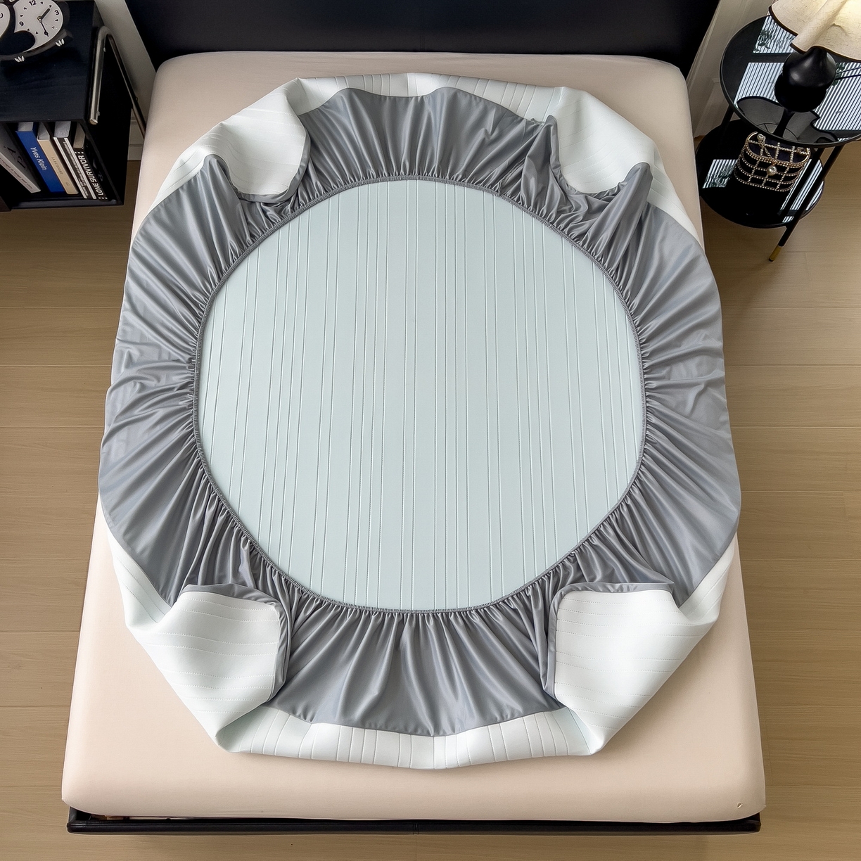 91家纺网 家纺一手货源 找家纺 丝羽坊 2026新款云朵凉感纯色小冰皮软凉席-床笠款 甜心蓝